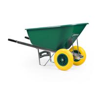KCT 200L Wheelbarrow Green Plastic Heavy Duty Garden Barrow 2 Twin Wheel Puncture Proof Solid Tyre Large Builder Equestrian Stable Yard Big Horse
