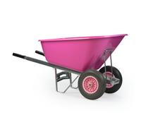 Kct 200L Wheelbarrow Pink Plastic Heavy Duty Garden Barrow 2 Twin Wheel Puncture Proof Solid Tyre Large Builder Equestrian Stable