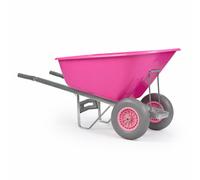 KCT 200L Wheelbarrow Pink Plastic Heavy Duty Garden Barrow 2 Twin Wheel Puncture Proof Solid Tyre Large Builder Equestrian Stable Yard Big Horse