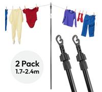 Kct 2X 2.4M Wash Line Prop Pole Heavy Duty Outdoor Extendable Clothes Line Support Laundry Telescopic Adjustable Extending Drying
