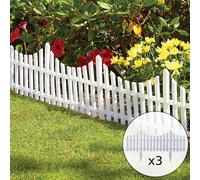 Kct 3 Pack - Interlocking Plastic Lawn Border Edging Flexible White Picket Fence Garden Borders - 24 Pieces Total