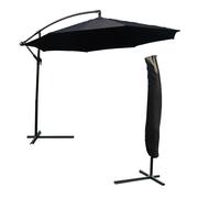 KCT 3M Large Black Garden Parasol with Adjustable Crank + Cover