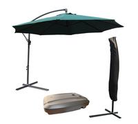 KCT 3m Large Green Garden Cantilever Parasol with Protective Cover and Base
