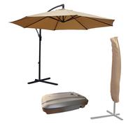 KCT 3m Large Mocha Garden Cantilever Parasol with Protective Cover and Base