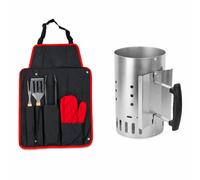 KCT 5 Piece BBQ Tool Set with Charcoal Chimney Starter Grilling Utensils and Accessories Kit Barbeque Lighting Outdoor Barbecue Cooking Starter Pack