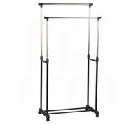 KCT - Adjustable Clothes Rack on Wheels Double Rail Freestanding Clothing | Storage Costume Bedroom Hanging Rails