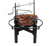 KCT BBQ Grill with Rotisserie Outdoor Fire Pit Charcoal Barbecue Firepit Garden Barbeque for Spit Roast Cooking Large Manual Stainless Steel Bowl
