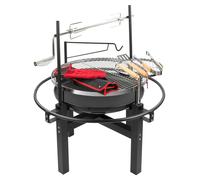 KCT BBQ With Tool Set Kit Barbecue Grill Charcoal Barbeque Fire Pit Manual Rotiserrie Spit Roast Outdoor Garden Large Cooking Bowl Stainless Steel