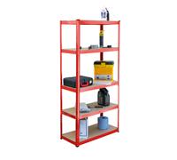 KCT Garage Shelving Unit 375kg Capacity Metal Heavy Duty 5 Tier Level Storage Workshop Shed Shelf Red