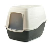 KCT Hooded Cat Loo Litter Tray Large Black Box for Kitten Enclosed Toilet With Hood Lid Scoop Cover Swing Door Mess-Free Covered Plastic Deep Big