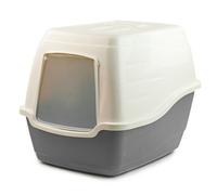 Kct Hooded Cat Loo Litter Tray Large Grey Box For Kitten Enclosed Toilet With Hood Lid Scoop Cover Mess-Free Covered Plastic Deep