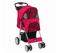 Kct Hooded Foldable Pet Dog Cat Stroller Red- 4 Wheel Travel Carriage With Safety Leash, Canopy, Cup Holder, Storage Tray