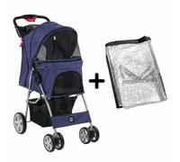 Kct Hooded Foldable Pet Dog Cat Stroller With Rain Cover Blue- 4 Wheel Travel Carriage With Safety Leash,canopy, Cup Holder, Stora