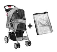 Kct Hooded Foldable Pet Dog Cat Stroller With Waterproof Rain Cover - Grey - 4 Wheel Travel Carriage With Safety Leash, Canopy, Cu