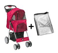 Kct Hooded Foldable Pet Dog Cat Stroller With Waterproof Rain Cover - Red - 4 Wheel Travel Carriage With Safety Leash, Canopy, Cup