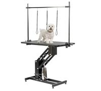KCT Large Black Hydraulic Dog Grooming Table with H Bar and Leashes | 56 - 92cm Working Adjustable Height with Non Slip Surface