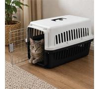 KCT Medium Black Plastic Cat Carrier Portable Cage Crate | For Pet/Dog/Kitten/Puppy Carrier Travel Box