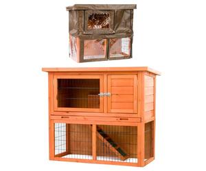 KCT Monza 3ft Wooden Two Level Rabbit Hutch with Run and Weatherproof Protective Cover Double Pet Home