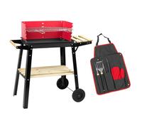 KCT Open Top Trolley BBQ with Tool Set Portable Charcoal Barbeque Grill Stove with Wheels