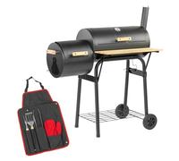 KCT Outdoor Multifunction BBQ Smoker Portable Grill with Multi Tool Set | With 2 Cooking Chambers, Shelves , Wire Rack and Integrated Thermometer for Garden Patio