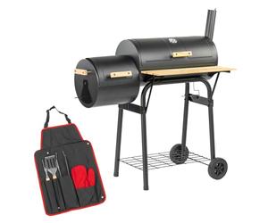 KCT Outdoor Multifunction BBQ Smoker Portable Grill with Multi Tool Set | With 2 Cooking Chambers, Shelves , Wire Rack and Integrated Thermometer for Garden Patio