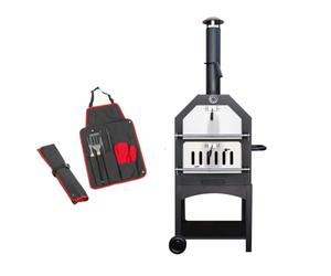 KCT Outdoor Wood Fired Pizza Oven with Stone, Temperature Gauge, Storage Shelf and BBQ Tool Set