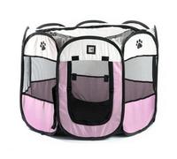 Kct Pet Puppy Dog Play Pen Fabric Pink Medium Playpen Portable Enclosure - 90Cm