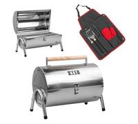 KCT Portable Barrel BBQ with 5 Piece Tool Kit Stainless Steel Table Top Barbecue for Travel, Camping, Picnic