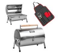 KCT Portable BBQ with Tool Kit Stainless Steel Barrel Barbeque Charcoal Tabletop Barbecue for Travel Camping Picnic Beach Festival Grill Compact Stove