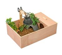 KCT Small Wooden Tortoise Table Reptile Vivarium Cage Hide with Open Run and Lamp Arm