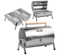 KCT Stainless Steel Portable Barrel BBQ Compact Small Cooking Grill Garden Tabletop Drum Barbecue Outdoor Picnic Camping Festival Lightweight Stove