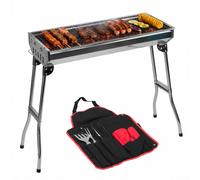 KCT Stainless Steel Portable BBQ with Tool Set Charcoal Barbeque Kit Utensils Folding Foldable Large Barbecue Grill For Outdoor Camping Travel Garden