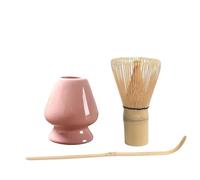 KCTRELTQS 1/3/5pcs Ceramic Glossy Pink Matcha Bowl Macha Tea Chawan Chasen Holder Scoop Sifter Cup Ceremony(3 in 1)