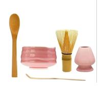 KCTRELTQS 1/3/5pcs Ceramic Glossy Pink Matcha Bowl Macha Tea Chawan Chasen Holder Scoop Sifter Cup Ceremony(5 in 1)