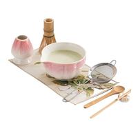 KCTRELTQS 1pc Cherry Blossom Pink Matcha Bowl Set 7/8with Master Cup 100-Prong Bamboo Tea Scoop Song Dynasty-Inspired Tea Ceremony Kit(8pcs-004)