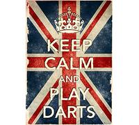 KCV25 Vintage Style Union Jack Keep Calm And Play Darts Funny Art Poster Print - A4 (297 x 210mm) 11.7" x 8.3"