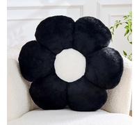 Kcvvcr Black Flower Pillow, Cute Decorative Flower Shaped Throw Pillow with Faux Rabbit Fur, 14.9" Soft Daisy Plush Floor Cushion Aesthetic Room Decor for Bed Sofa Couch