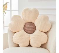 Kcvvcr Flower Throw Pillow, Cute Flower Shaped Pillow Decorative Throw Pillow for Bed Couch, Soft Daisy Pillows Floor Seating Cushion Cushions (14.9 Inch Ivory+Brown)
