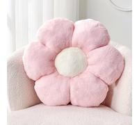 Kcvvcr Pink Flower Pillow, Cute Decorative Flower Shaped Throw Pillow with Faux Rabbit Fur, 19.6" Soft Flower Plush Throw Pillow Floor Pillows Room Décor for Bedroom Living Room