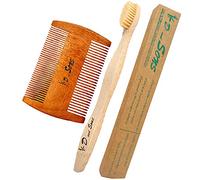 kd and sons 2 pcs combo pack of handmade unisex authentic antidandruff 4.5 neem wood lice comb & 100% organic curvy bamboo toothbrush with soft natural bamboo bristles
