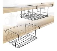 KD Essentials - 2× under-shelf storage baskets, set of two, grid design - hygienic, practical under-shelf storage baskets for the kitchen, pantry, office, all-round metal organiser for shelves