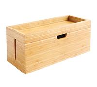 KD Essentials Bamboo cable & storage box, cable management organiser box for cables/power adapters, for a clutter-free space - plastic-free & robust, with lid and practical storage surface