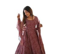 KD Floral Printed Anarkali kurta Pant Set with dupatta,Anarkali dress, Full Sleeves, Floor Length, Georgette kurta for women, Maroon, XXL