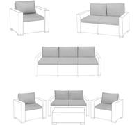 KD HOME EVERYTHING YOU NEED Outdoor Keter Allibert California Ratten Chair Cushion | Garden Furniture Sofa Armchair Pads | Lightweight and Durable, Made in England (Grey, Patio Set - 8 Pcs)