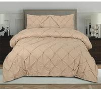 KD HOME EVERYTHING YOU NEED Pintuck Duvet Cover Set, 50/50 Polycotton, Hand Stitched, Single/Double/King/Super King, Multiple Colours (Latte Beige, Double)