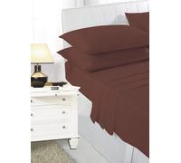 KD HOME EVERYTHING YOU NEED Polycotton Fitted Sheet Set with Pillowcases, 30cm Deep, Plain Dyed 50/50 Blend, Multiple Sizes and Colours (Brown, Super King)