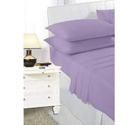 KD HOME EVERYTHING YOU NEED Polycotton Fitted Sheet Set with Pillowcases, 30cm Deep, Plain Dyed 50/50 Blend, Multiple Sizes and Colours (Lilac, Super King)