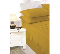 KD HOME EVERYTHING YOU NEED Polycotton Fitted Sheet Set with Pillowcases, 30cm Deep, Plain Dyed 50/50 Blend, Multiple Sizes and Colours (Ochre, King)