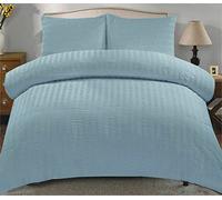 KD HOME EVERYTHING YOU NEED Seersucker Duvet Quilt Cover Set with Matching Pillowcases, Ultra Soft Cosy Polycotton Stripe Design, Easy Care & Machine Washable (Duck Egg Pale Blue, Super King)