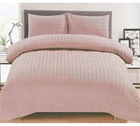 KD HOME EVERYTHING YOU NEED Seersucker Duvet Quilt Cover Set with Matching Pillowcases, Ultra Soft Cosy Polycotton Stripe Design, Easy Care & Machine Washable (Dusky Pink, Single)